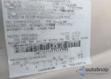 2007 Mercury Grand Marquis Ls z USA, uszkodzony, nr VIN 2MEFM75V77X643225